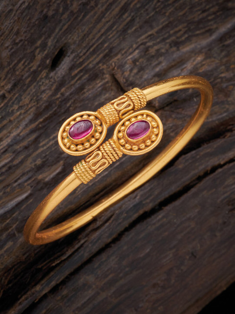 

Kushal's Fashion Jewellery Women Gold-Toned & Red Pure Silver Gold-Plated Kada Bracelet