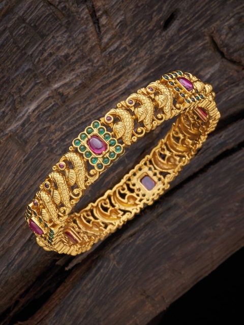 

Kushal's Fashion Jewellery Gold-Plated & Red Stone-Studded Bangles