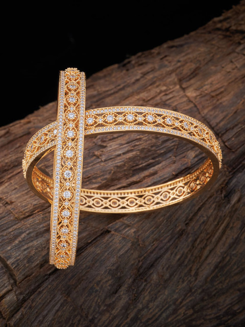 

Kushal's Fashion Jewellery Set of 2 Gold-Plated & White Cubic Zirconia Studded Bangles