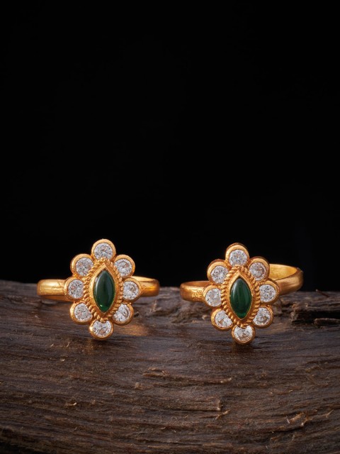 

Kushal's Fashion Jewellery Green & Gold-Plated Set of 2 92.5 Pure Silver Toe Rings