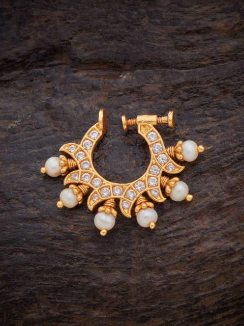 

Kushal's Fashion Jewellery Gold Plated White AD Stone Studded Nosepin