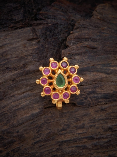 

Kushal's Fashion Jewellery Gold Plated Red & Green Stone Studded Nosepin