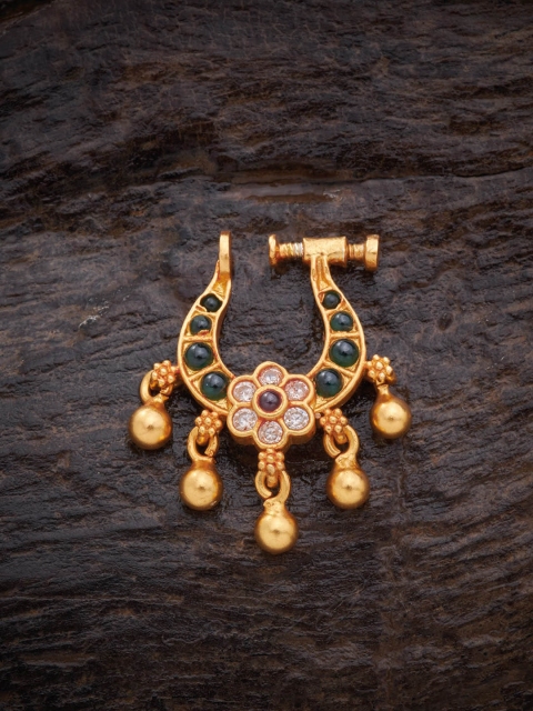 

Kushal's Fashion Jewellery Gold -Plated Green Stone Studded Nosepin