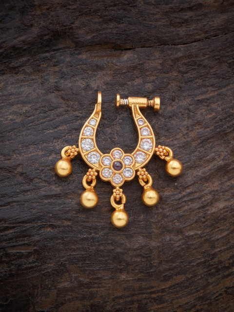 

Kushal's Fashion Jewellery Gold-Plated White Stone-Studded Nosepin