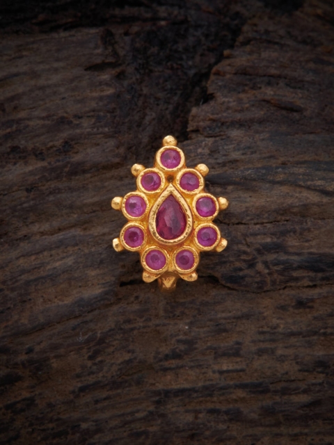 

Kushal's Fashion Jewellery Gold-Plated Pink Stones-Studded & Beaded Nosepin