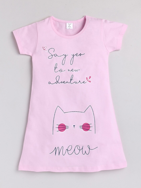 

Todd N Teen Girls Pink Say Yes Meow Printed Pure Cotton Nightdress