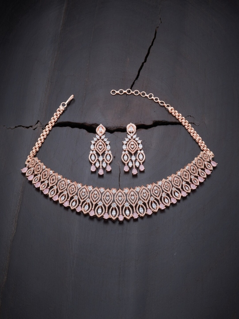 

Kushal's Fashion Jewellery Pink & White Rose Gold-Plated Choker Jewellery Set