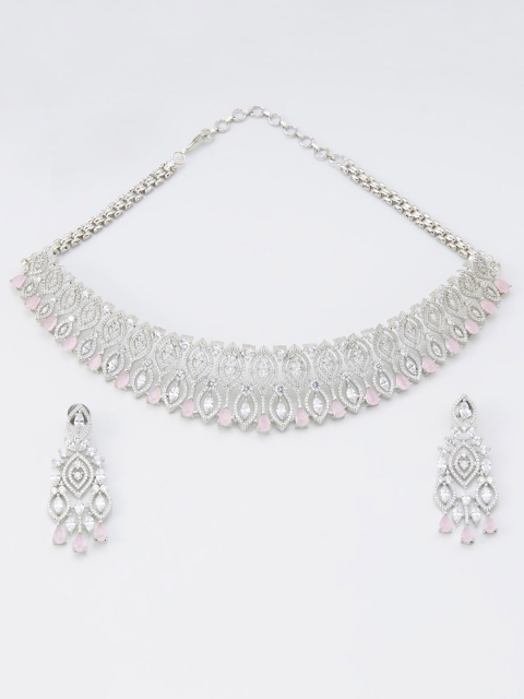 

Kushal's Fashion Jewellery Pink Rhodium-Plated Choker Jewellery Set