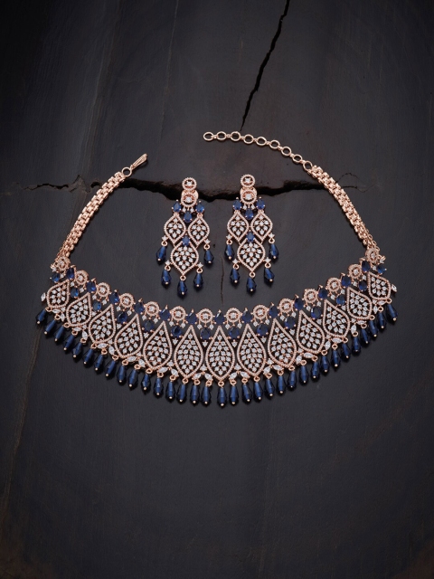 

Kushal's Fashion Jewellery Woman Blue Rose Gold-Plated Choker Jewellery Set