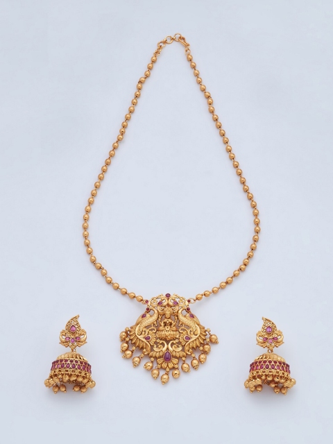 

Kushal's Fashion Jewellery Gold-Toned & Red Gold-Plated Antique Necklace Set