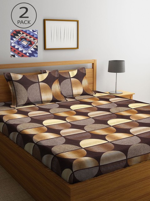 

KLOTTHE Blue & Brown Geometric 210 TC 2 King Bedsheet with 4 Pillow Covers