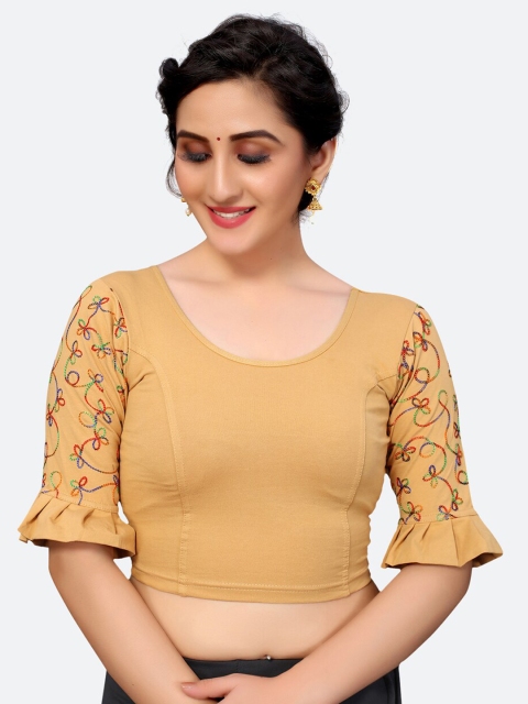 

SIRIL Beige & Red Woven-Design Saree Blouse