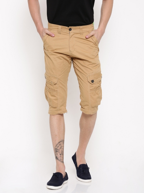 

FIFTY TWO Men Khaki Regular Fit Solid Cargo Trousers
