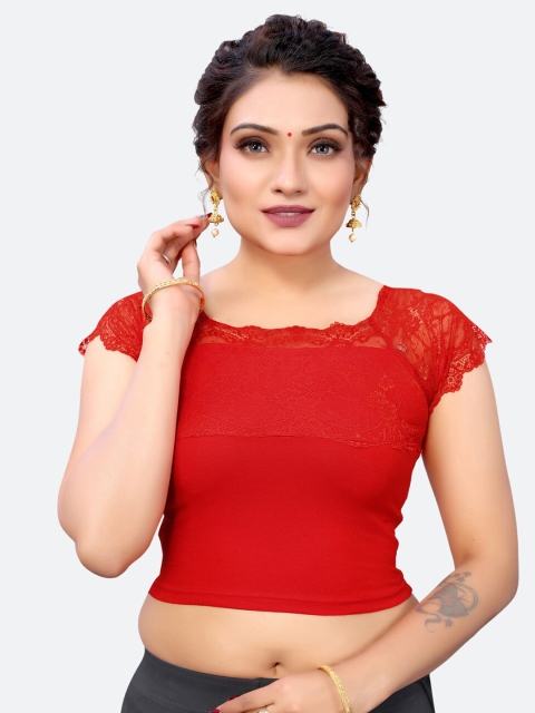 

SIRIL Women Red Solid Woven-Design Saree Blouse