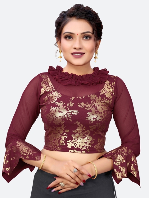 

SIRIL Maroon & Golden Embellished Saree Blouse