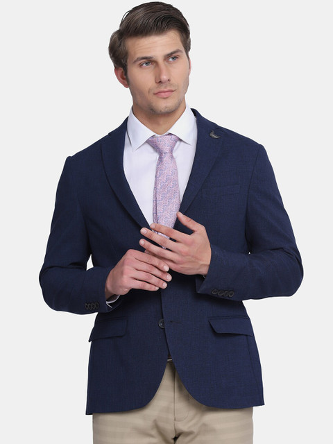 

Blackberrys Men Navy Blue Solid Slim Fit Single-Breasted Formal Blazer