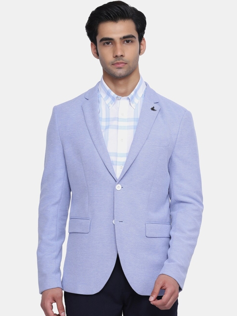 

Blackberrys Men Blue Solid Cotton Single-Breasted Slim-Fit Blazers