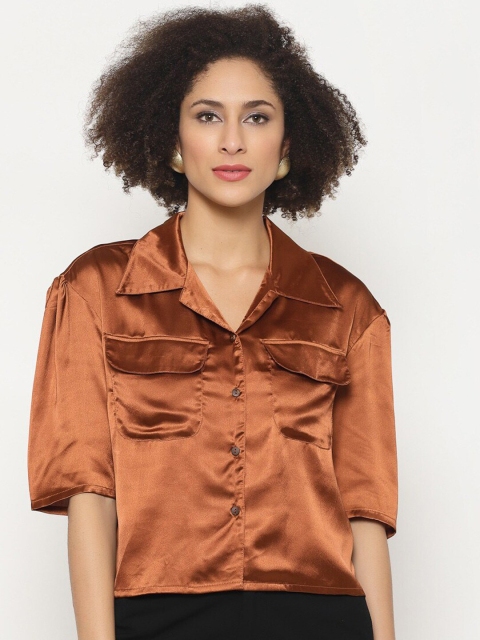 

Twenty3 Brown Satin Shirt Style Top