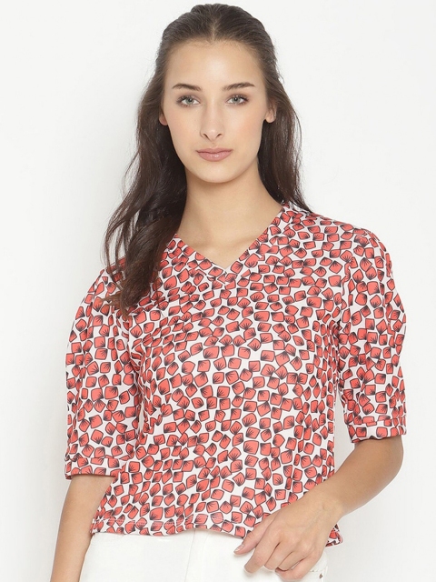 

Twenty3 Red Geometric Print Crepe Top