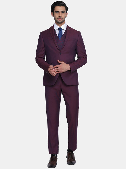

Blackberrys Men Burgundy Solid 3 piece Single-Breasted Suit