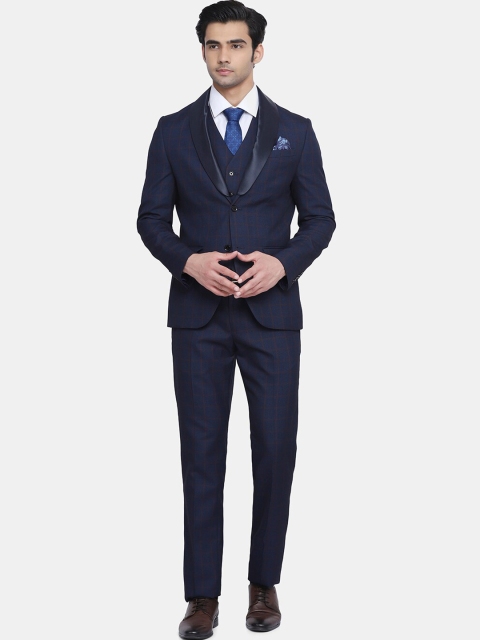 

Blackberrys Men Navy Blue Checked Single-Breasted Slim Fit 4-Piece Suit