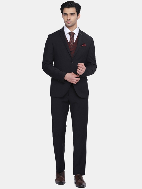 

Blackberrys Men Black Self-Design Woolen Slim-Fit Single-Breasted Formal Suit