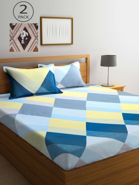 

KLOTTHE Brown & Blue Geometric Printed 210 TC 2 King Bedsheets with 4 Pillow Covers