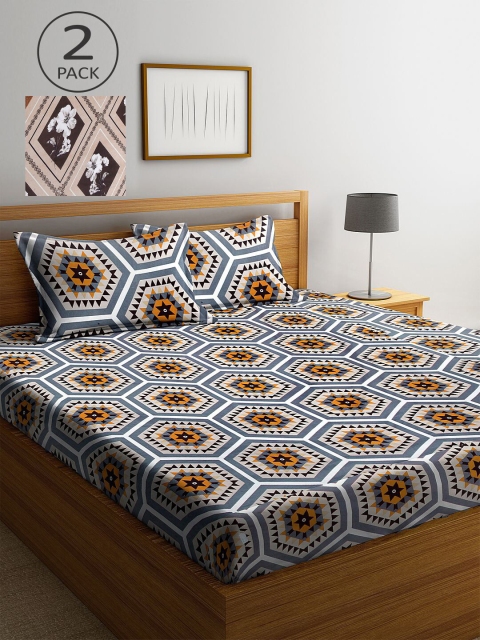 

KLOTTHE Multicoloured Geometric 210 TC 2 King Bedsheet with 4 Pillow Covers, Multi