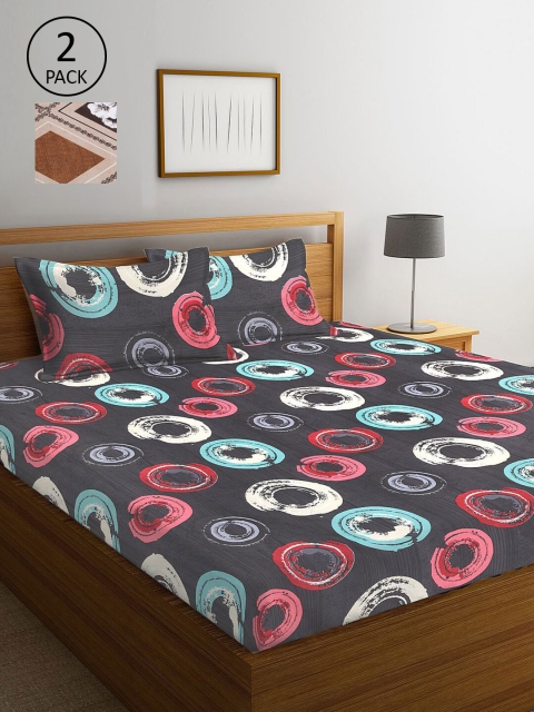 

KLOTTHE Brown & Grey Geometric Printed 210 TC 2 King Bedsheets with 4 Pillow Covers