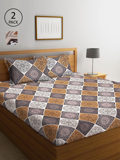 

KLOTTHE Brown & White Ethnic Motifs 210 TC Set Of 2 King Bedsheet with 4 Pillow Covers