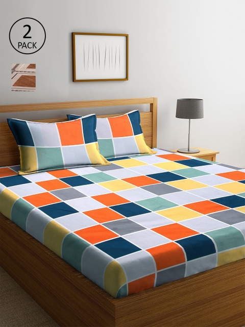 

KLOTTHE Multicoloured Geometric 210 TC 2 King Bedsheet with 4 Pillow Covers, Multi