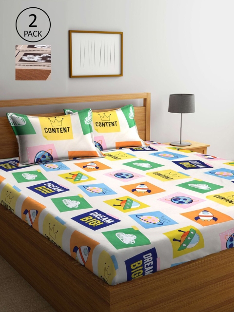 

KLOTTHE Brown & White Conversational Printed 210 TC 2 King Bedsheets with 4 Pillow Covers