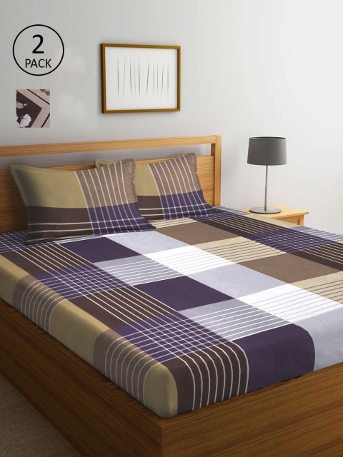 

KLOTTHE Brown & Grey Geometric 210 TC 2 King Bedsheet with 4 Pillow Covers