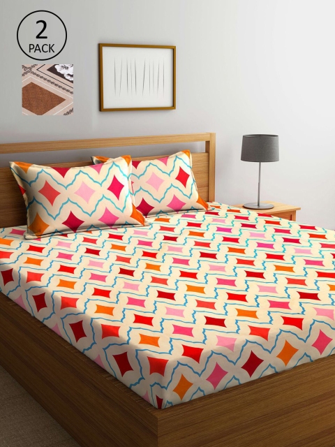 

KLOTTHE Red & Orange Geometric 210 TC 2 King Bedsheet with 4 Pillow Covers