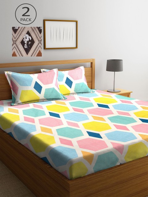 

KLOTTHE Multicoloured Geometric 210 TC Set Of 2 King Bedsheet with 4 Pillow Covers, Multi