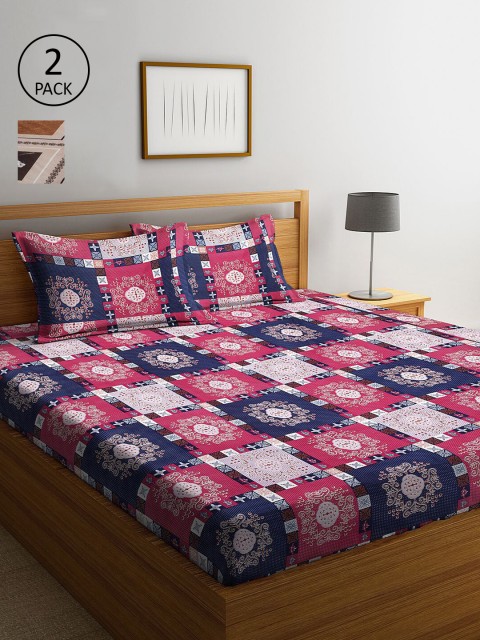 

KLOTTHE Pink & Brown Geometric Printed 210 TC 2 King Bedsheet with 4 Pillow Covers