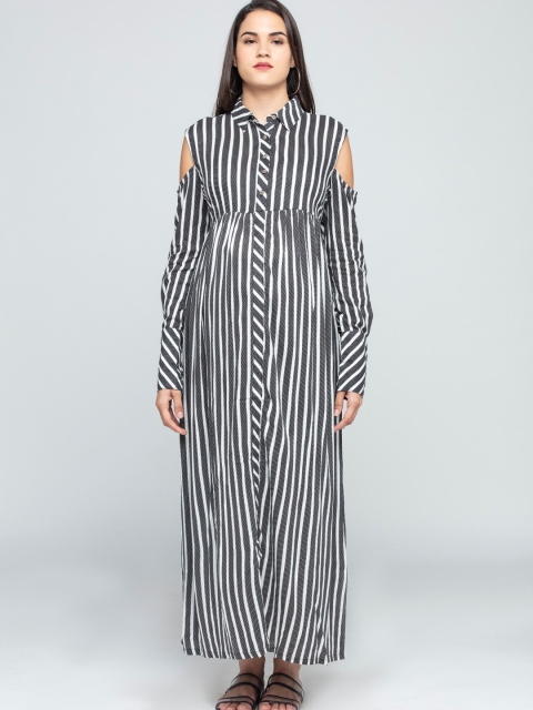 

CHARISMOMIC Black Striped Maternity Maxi Dress