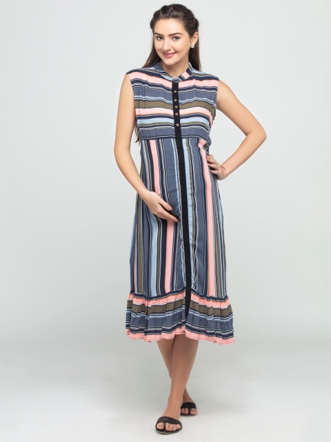 

CHARISMOMIC Multicoloured Striped Maternity Midi Dress, Multi