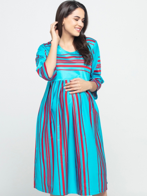 

CHARISMOMIC Blue Striped Maternity Midi Dress