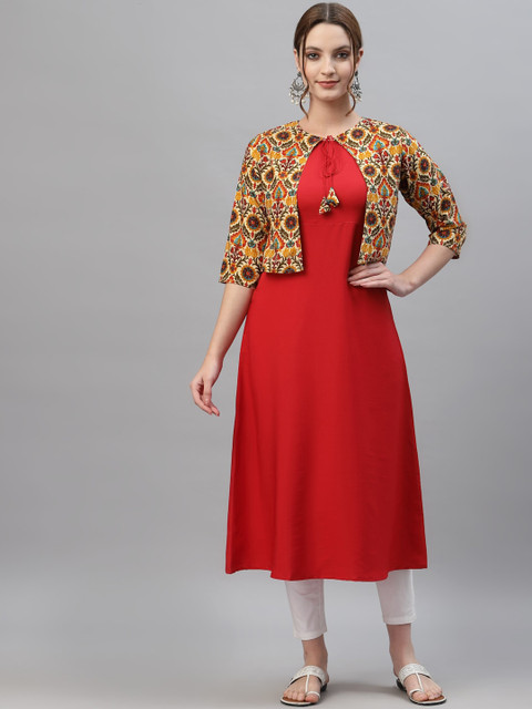 

ALC Creations Women Red Ethnic Motifs Printed Crepe Kurta