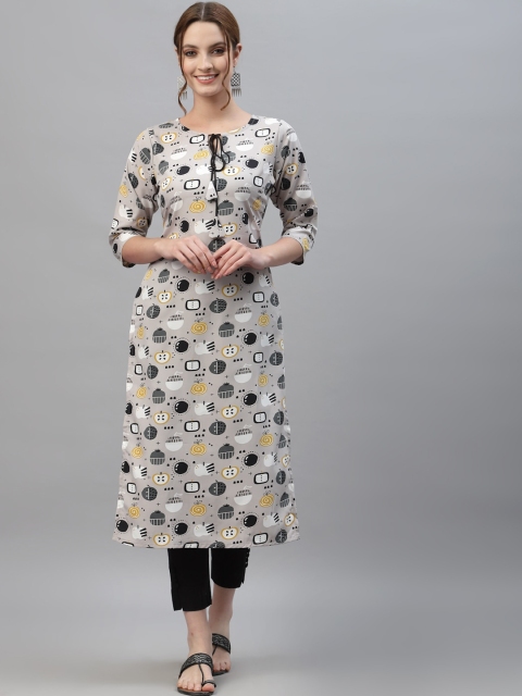 

ALC Creations Women Grey Geometric Printed Crepe Kurta