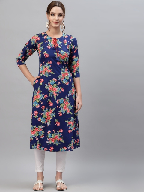 

ALC Creations Women Navy Blue Floral Printed Floral Crepe Kurta
