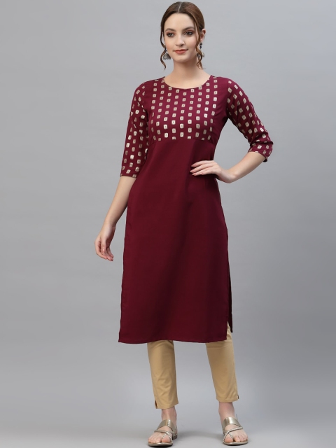 

ALC Creations Women Purple Geometric Yoke Design Crepe Kurta