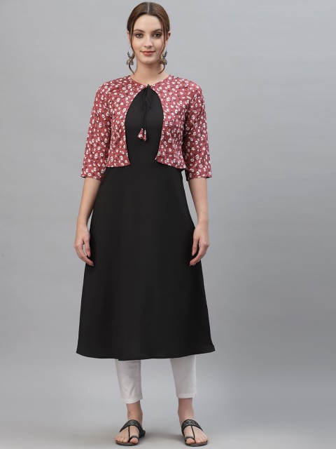 

ALC Creations Women Pink Floral Printed Floral Crepe Kurta
