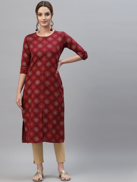 

ALC Creations Women Maroon Floral Printed Floral Kurta