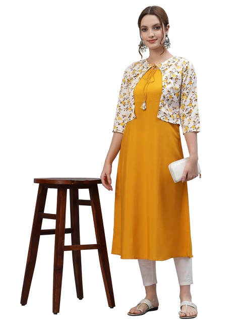 

ALC Creations Women Yellow Floral Printed Floral Crepe Kurta
