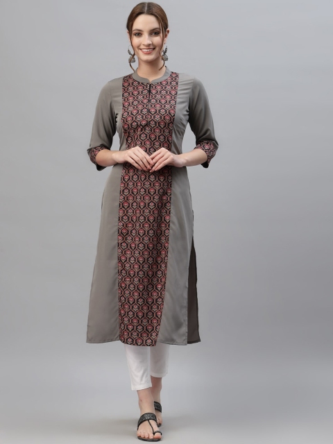 

ALC Creations Women Grey Keyhole Neck Thread Work Pastels Crepe Kurta