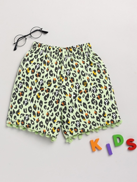 

Dear to Dad Girls Green Animal Printed Low-Rise Cotton Shorts