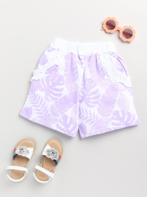 

Dear to Dad Girls Lavender Floral Printed Low-Rise Cotton Shorts