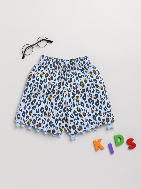 

Dear to Dad Girls Blue Animal Printed Low-Rise Cotton Shorts